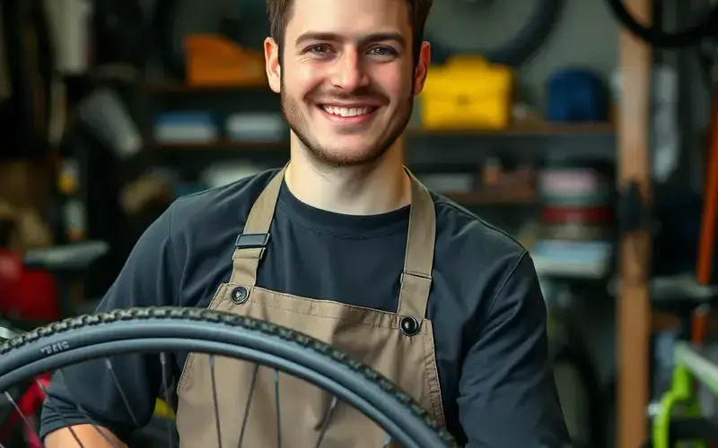 Bicycle mechanic working on a bike